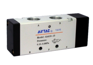 AIRTAC CONTROL VALVE, 4A4 SERIES, SINGLE SOLENOID&lt;BR&gt;4 WAY 2 POSITION AIR PILOTED, 1/2&quot;NPT, NONE